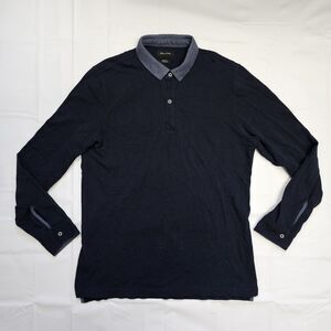 MASSIMO DUTTI Mens Casual Fit Long Sleeve Polo Shirt XL Navy Blue Preppy
